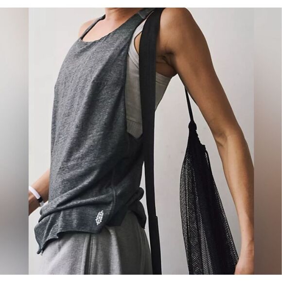 Free People FP Movement Exhale Tank gray Racerback Active Top large NEW - Picture 2 of 10